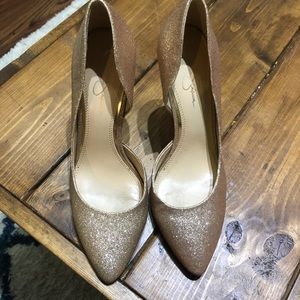 Jessica Simpson gold glitter heels